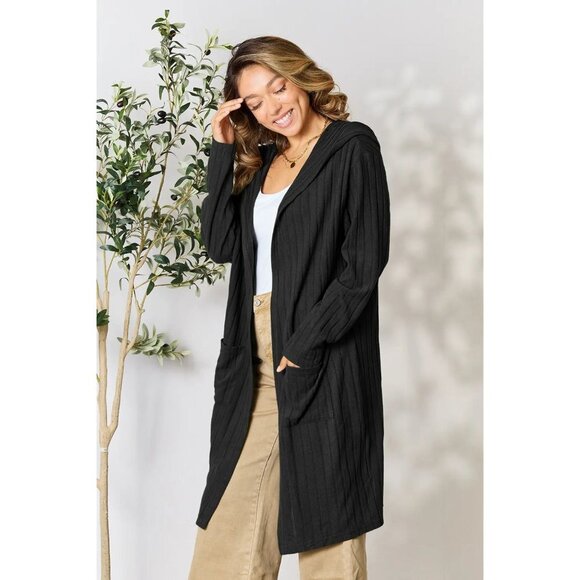 Basic Bae Full Size Hooded Sweater Cardigan - Picture 2 of 7